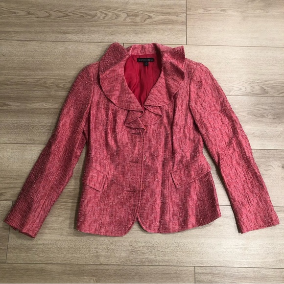 Lafayette 148 Pink Ruffle Neckline Pink Textured Jacket Blazer Size 4